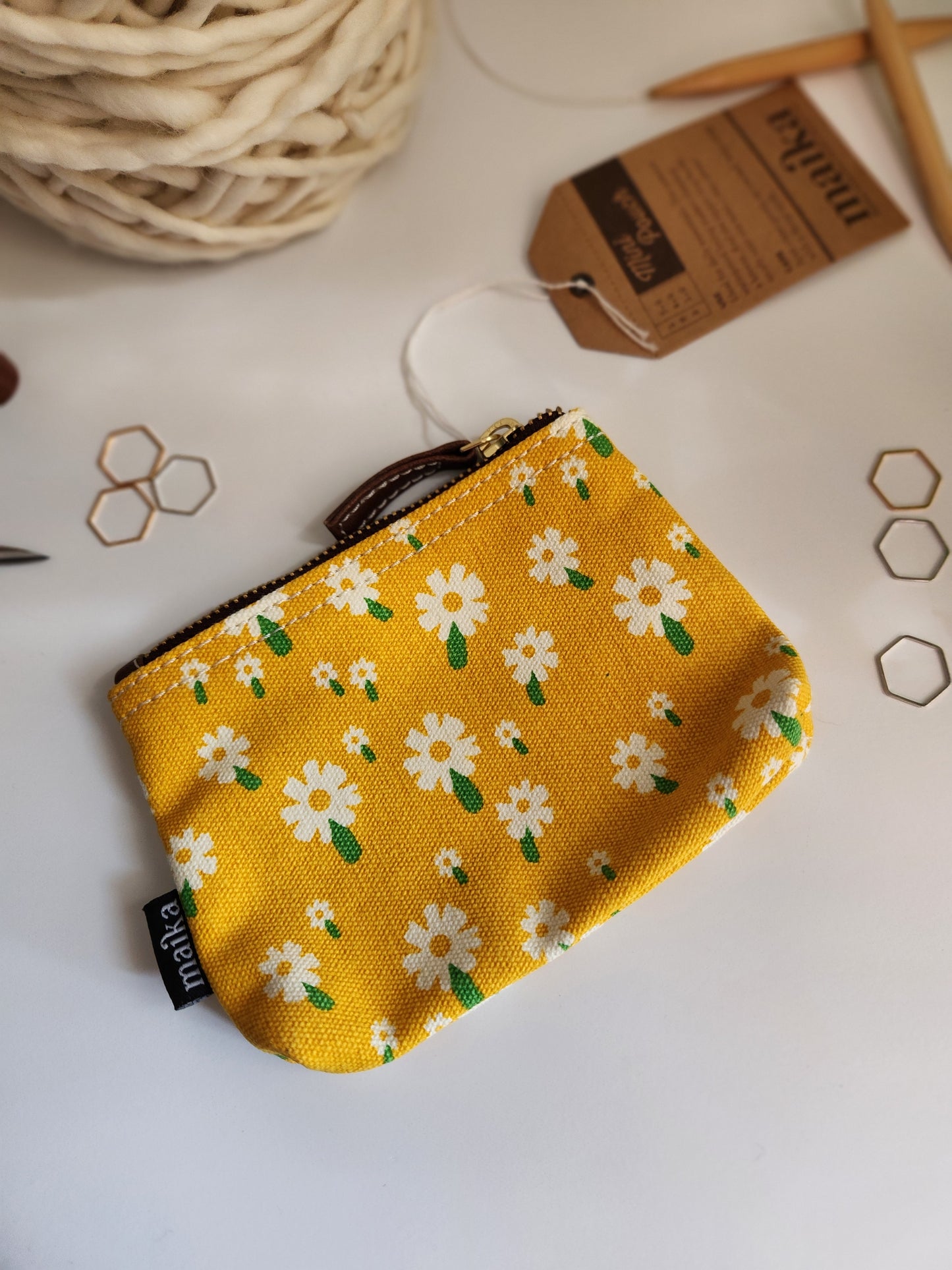 Knitting Project Bag, Small Zipper Pouch, Carmel