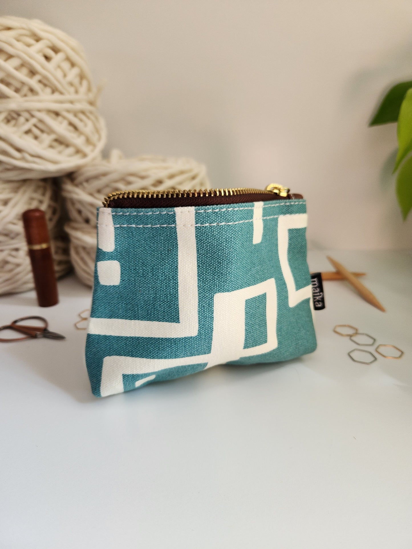 Knitting Project Bag, Small Zipper Pouch, Malibu