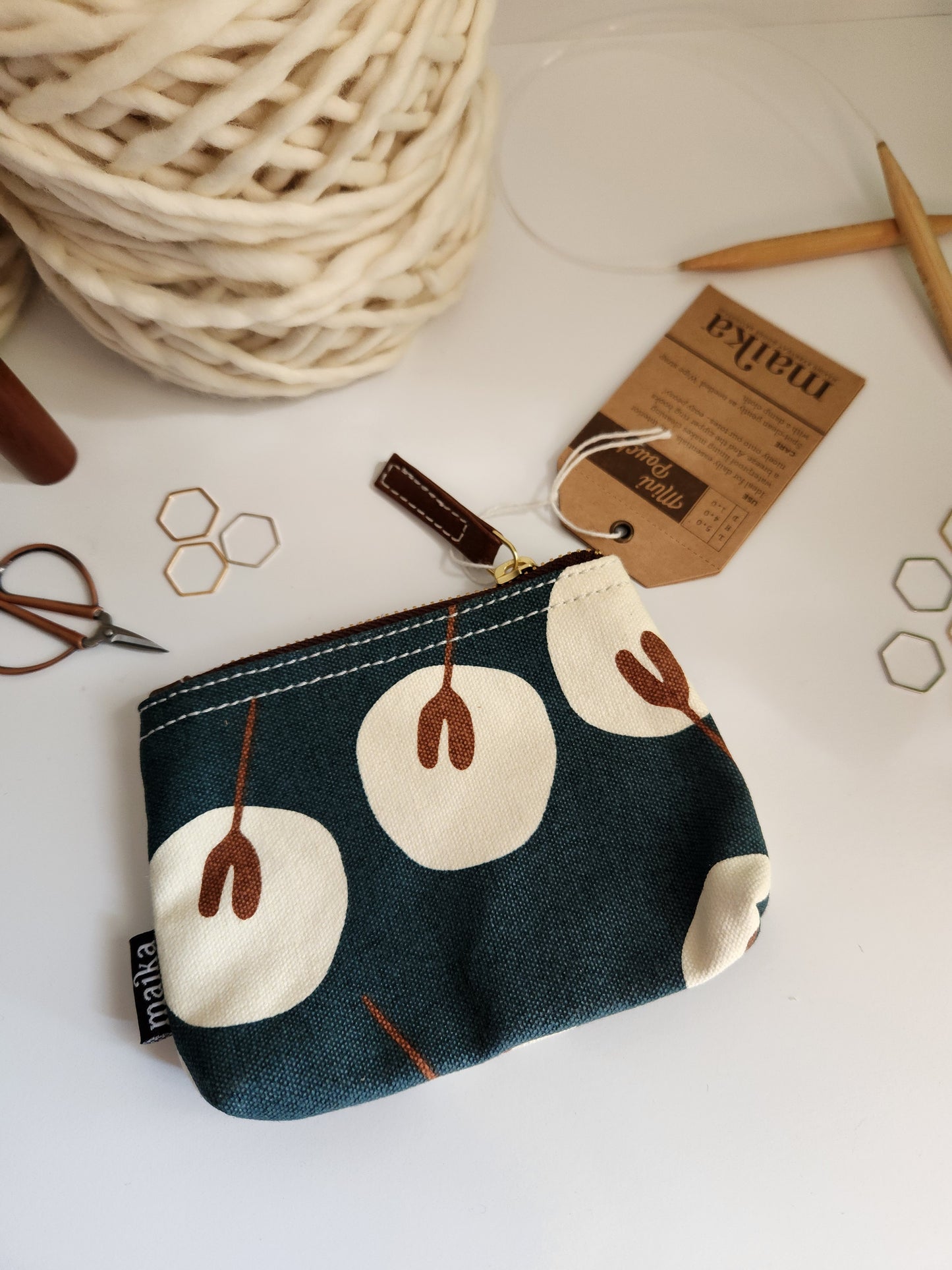 Knitting Project Bag, Small Zipper Pouch, Tansy