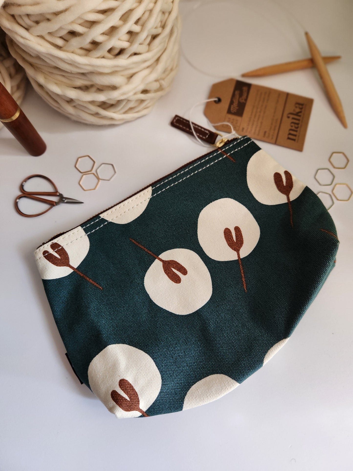 Knitting Project Bag, Medium Zipper Pouch, Tansy