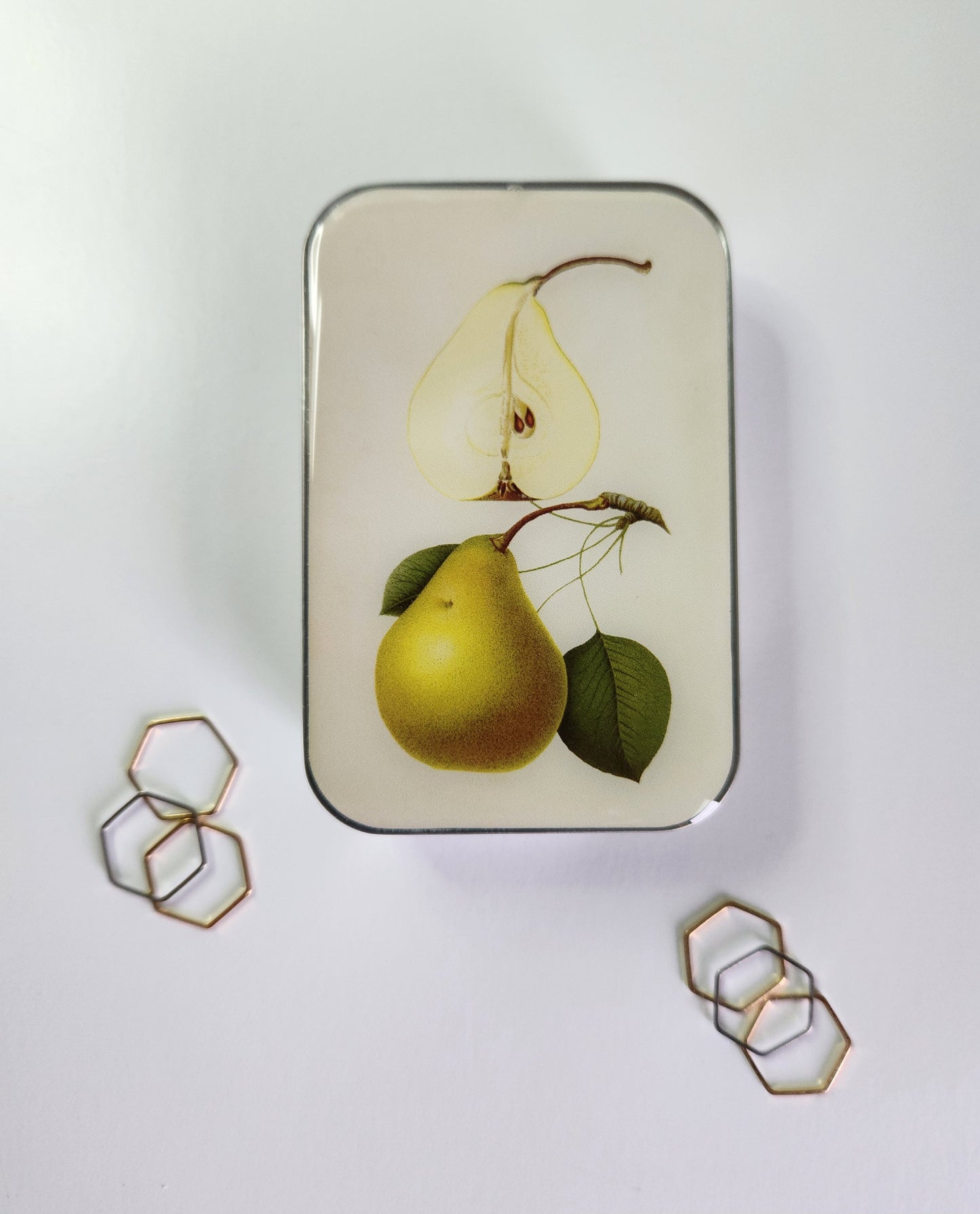 Large Botanical Pear Notions Tin