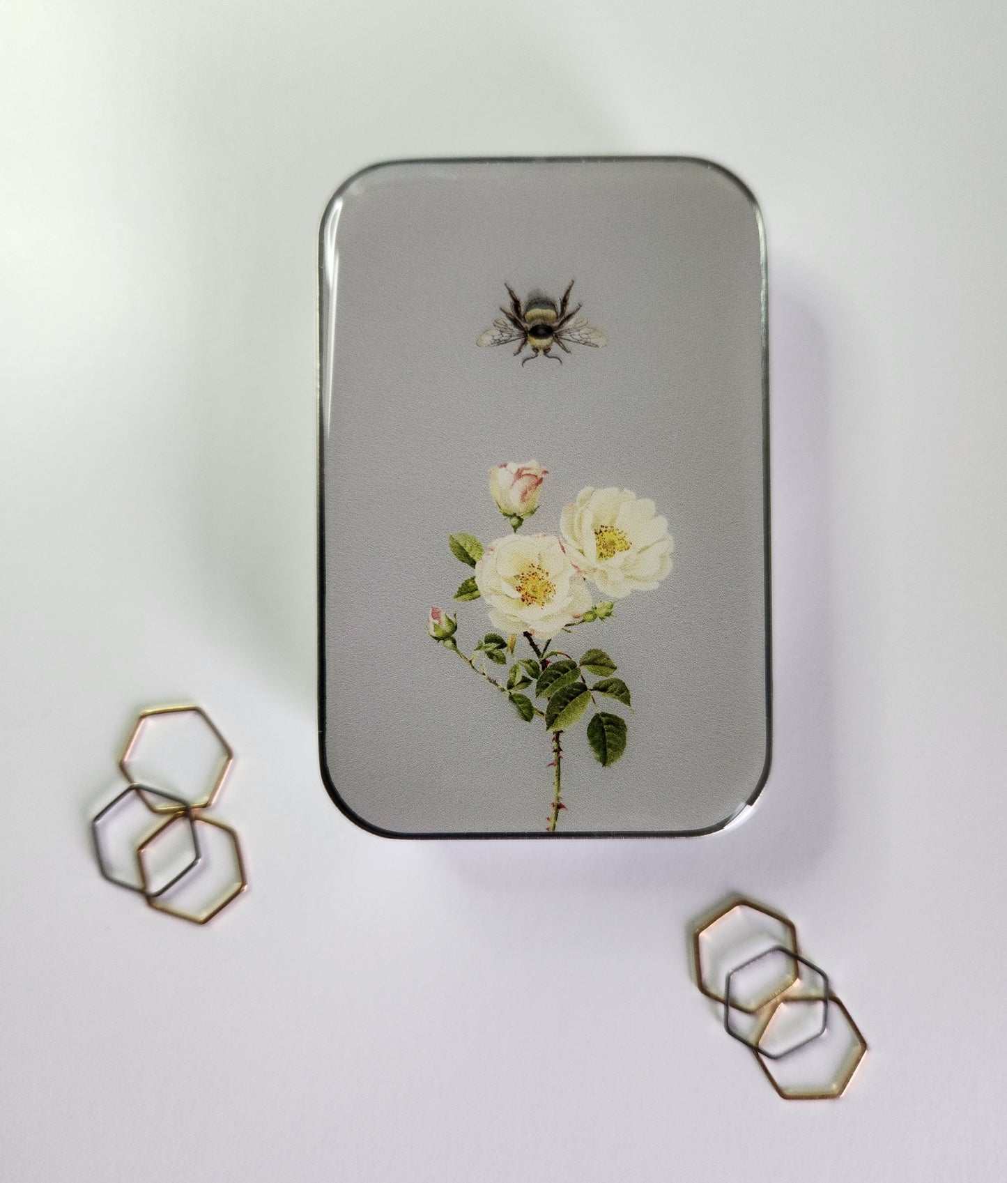 Large Bee And Rose Notions Tin