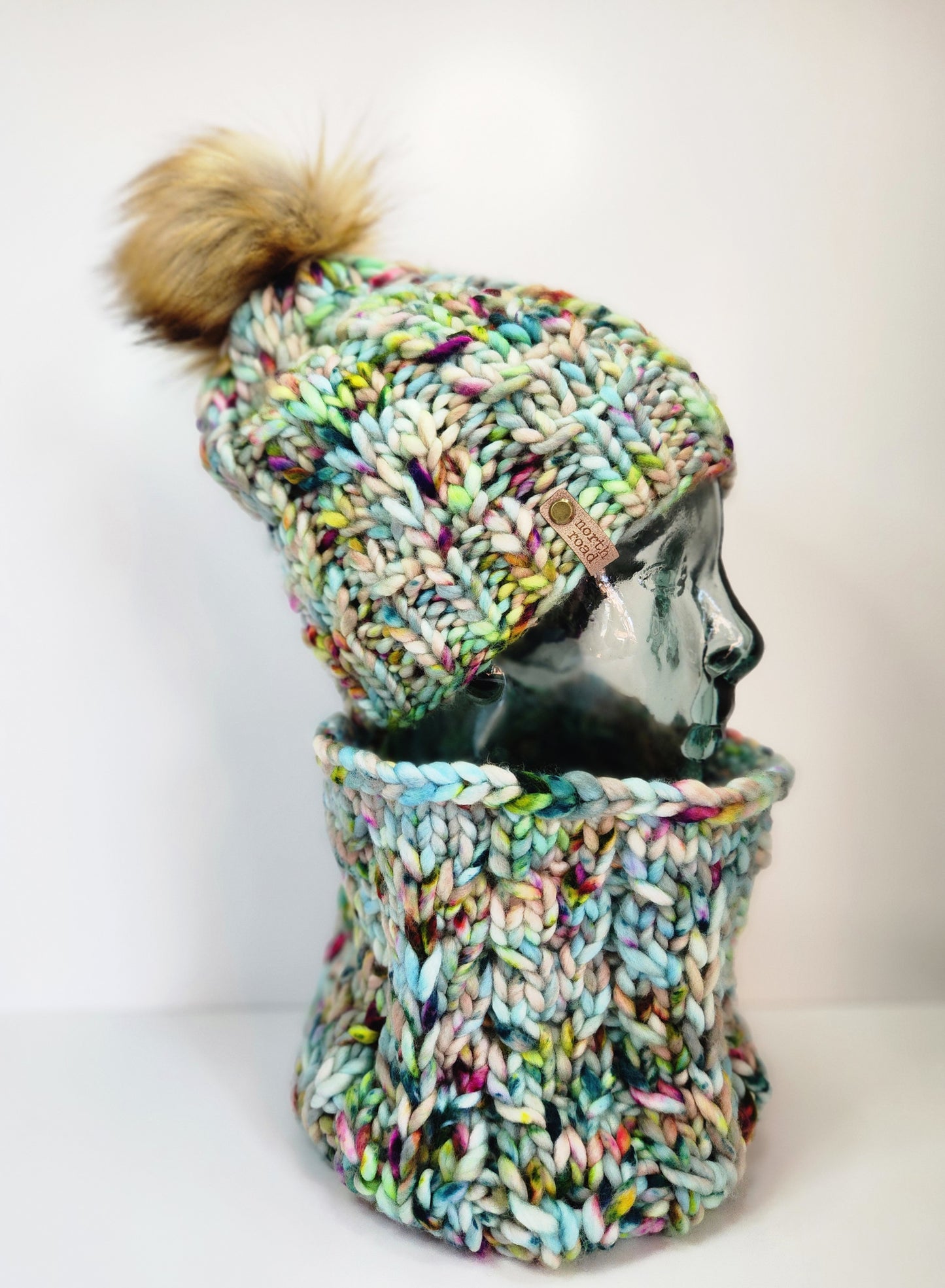 Merino Wool Pom Hat and Cowl Set