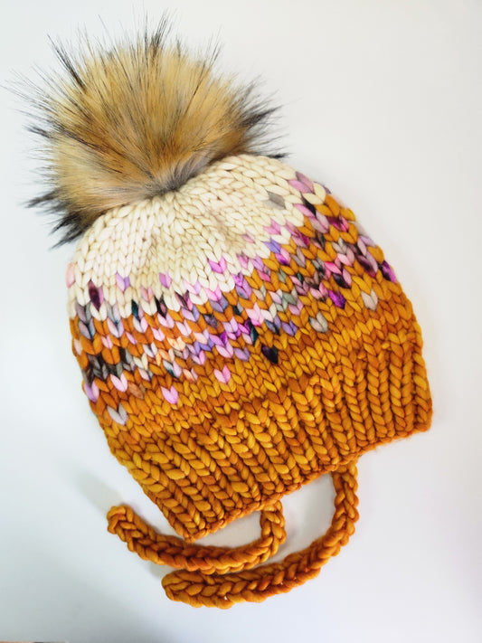 Merino Wool Split Brim Pom Hat