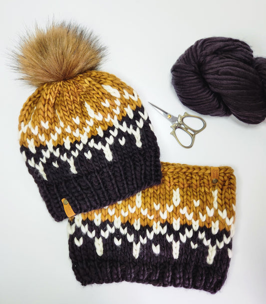 Merino Wool Pom Hat and Cowl Set