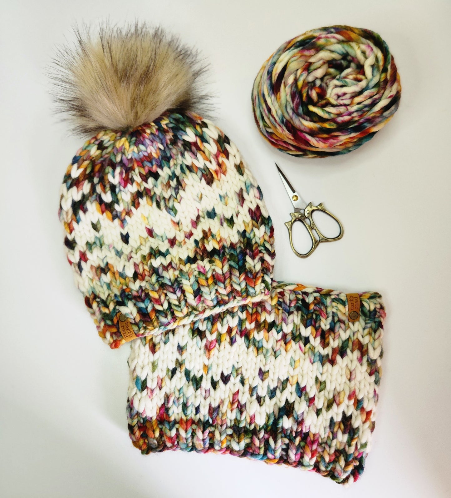 Merino Wool Pom Hat and Cowl Set