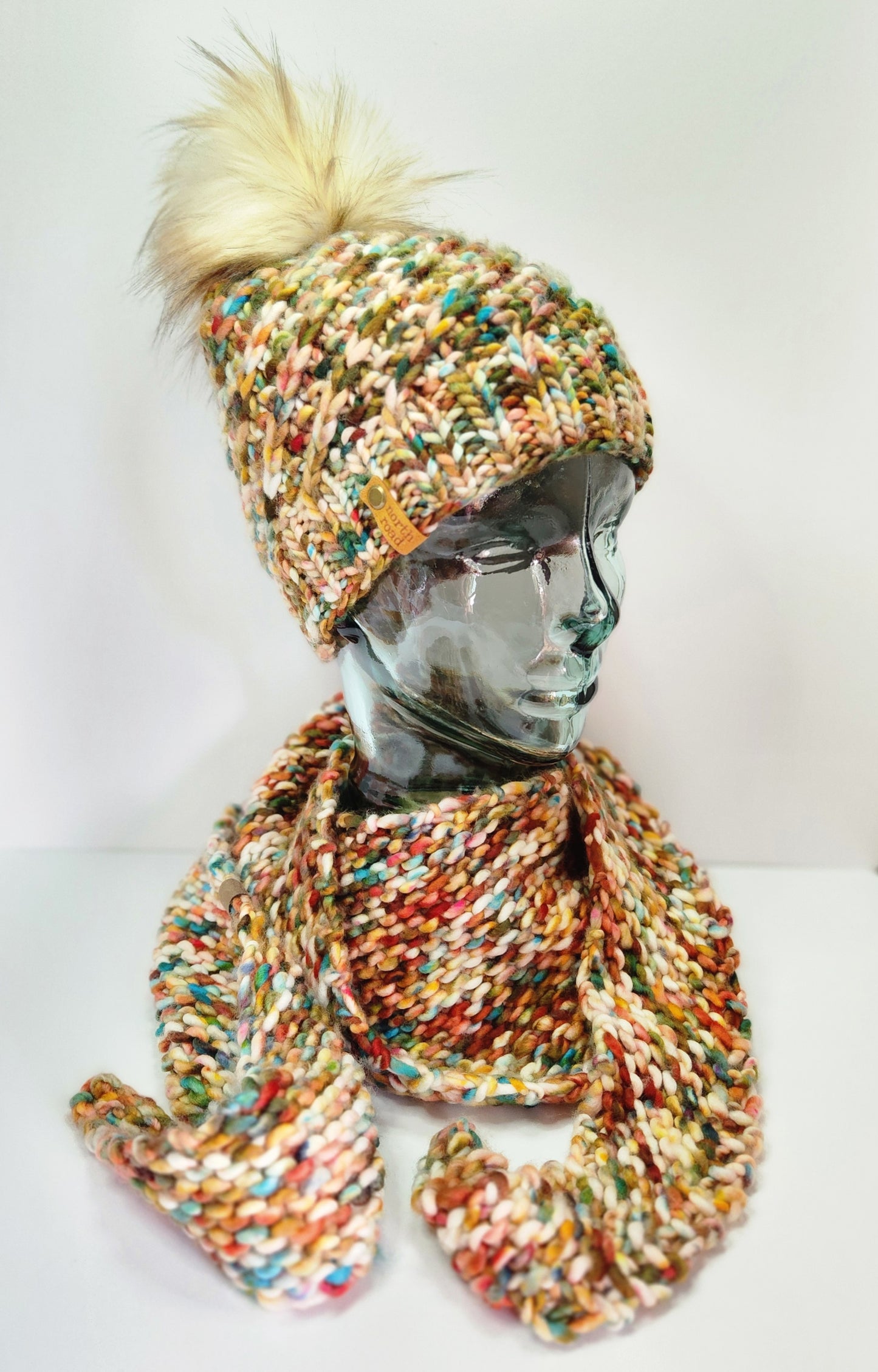 Merino Wool Pom Hat and Shawl Set