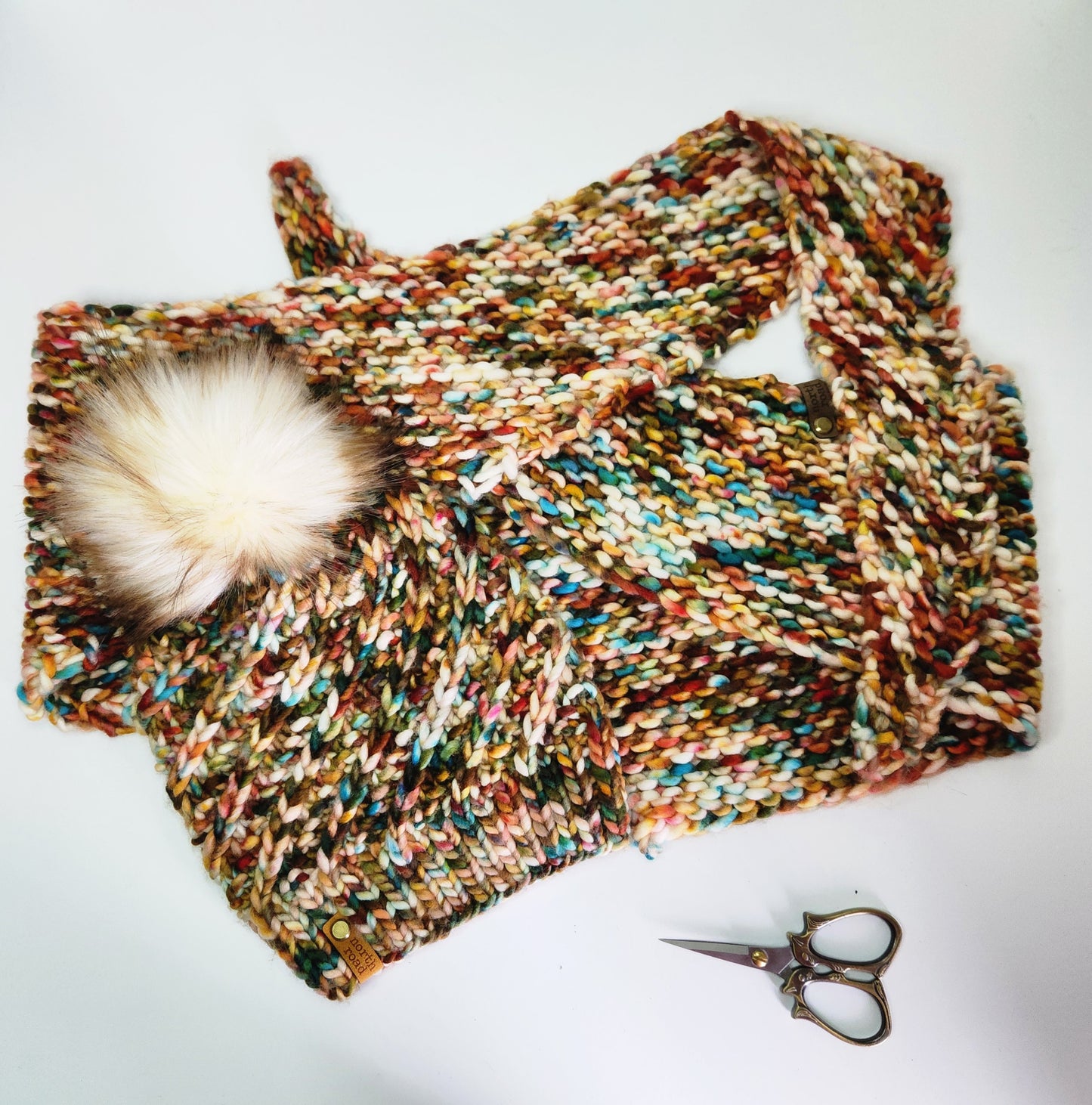 Merino Wool Pom Hat and Shawl Set