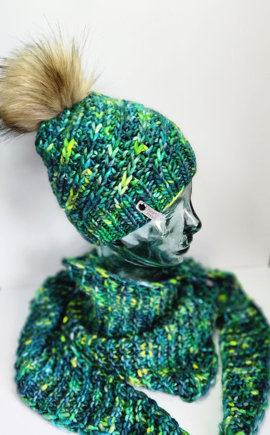 Merino Wool Pom Hat and Shawl Set