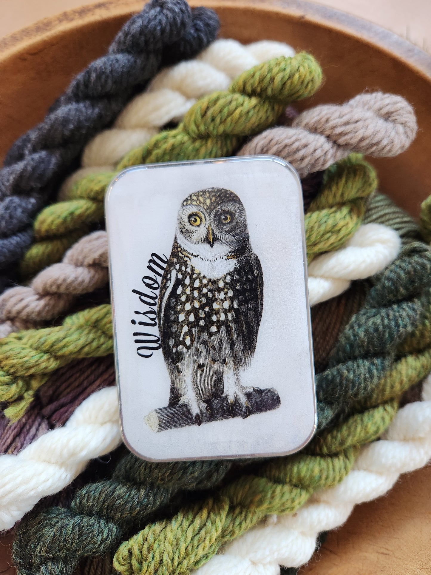 Large Wise Owl Notions Tin