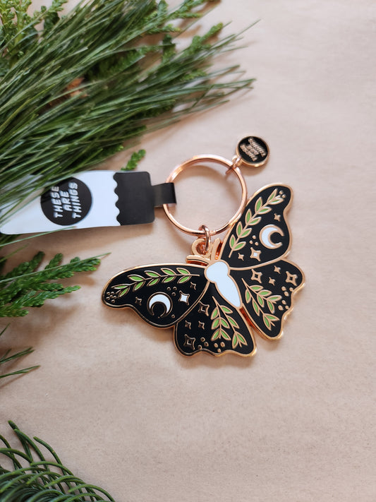 Lunar Floral Moth Enamel Key Chain