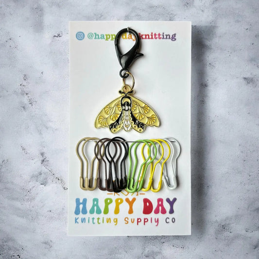 Moth Stitch Marker and Progress Keeper with Bulb Pins