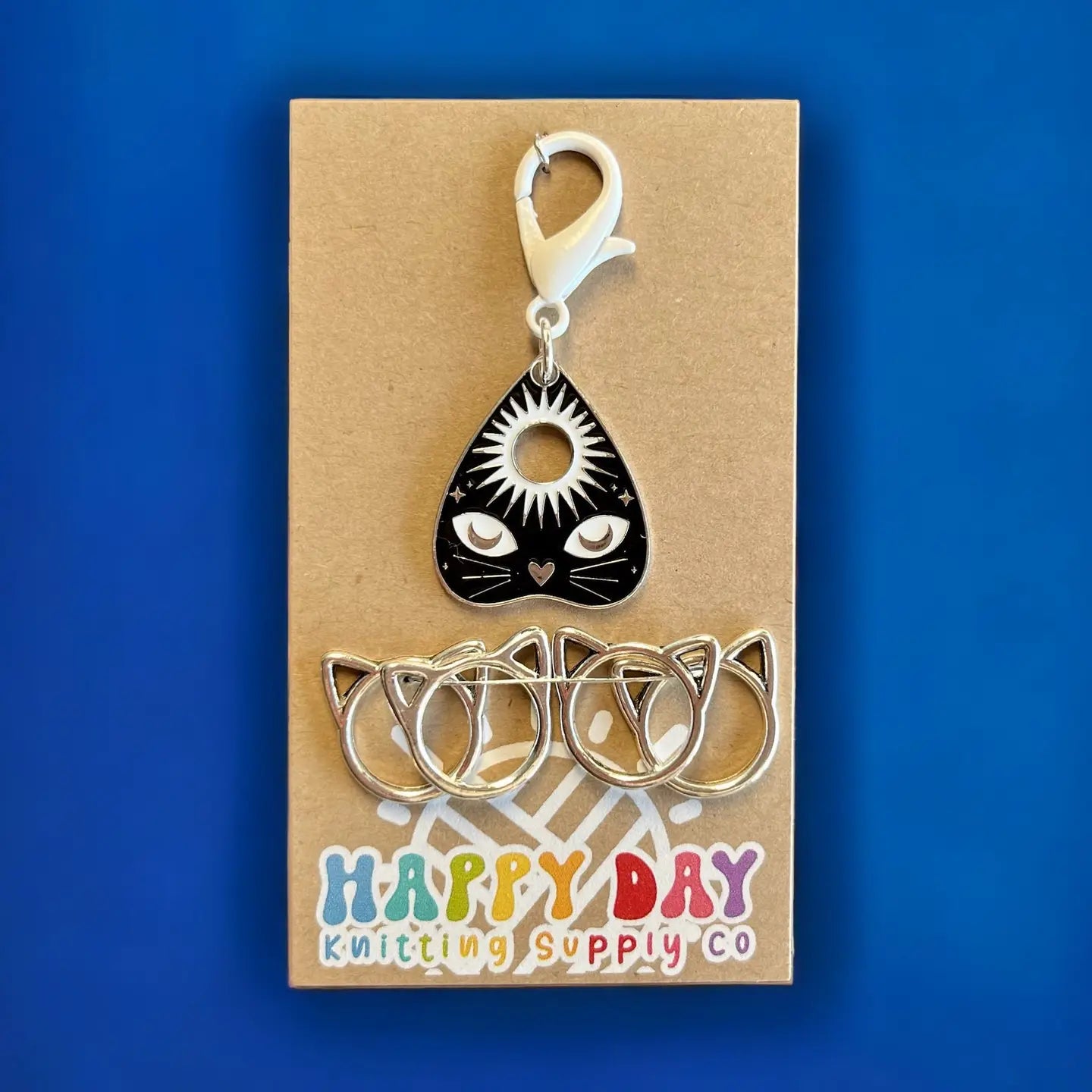Ouija Cat Stitch Marker & Snag Free Silver Kitties