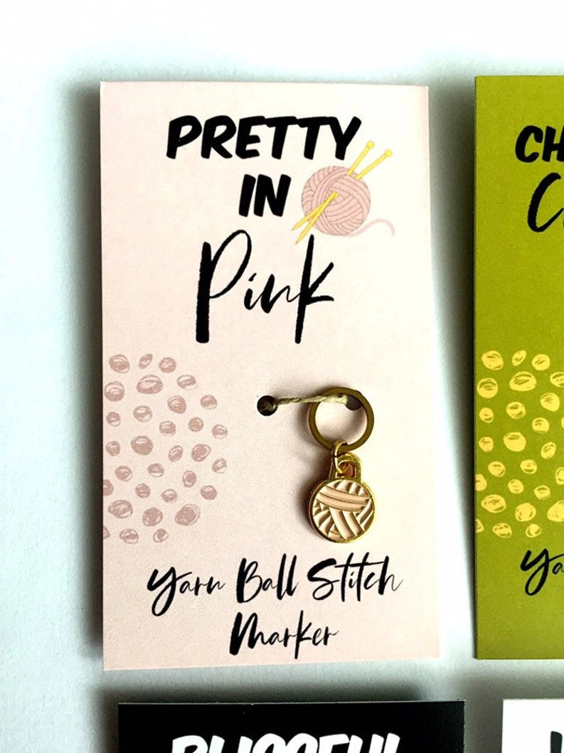 Round Pink Yarn Ball Stitch Marker (Single Stitch Marker)