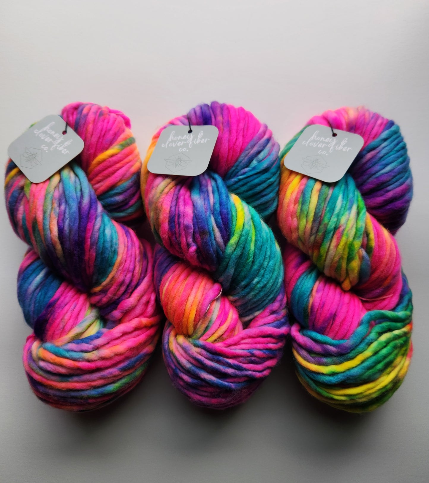 Honey and Clover | Super Bulky | Rainbow Brite | North Road Knits | Hand Dyed | Merino Wool | Super Bulky Yarn | 100% Superwash Merino Wool 