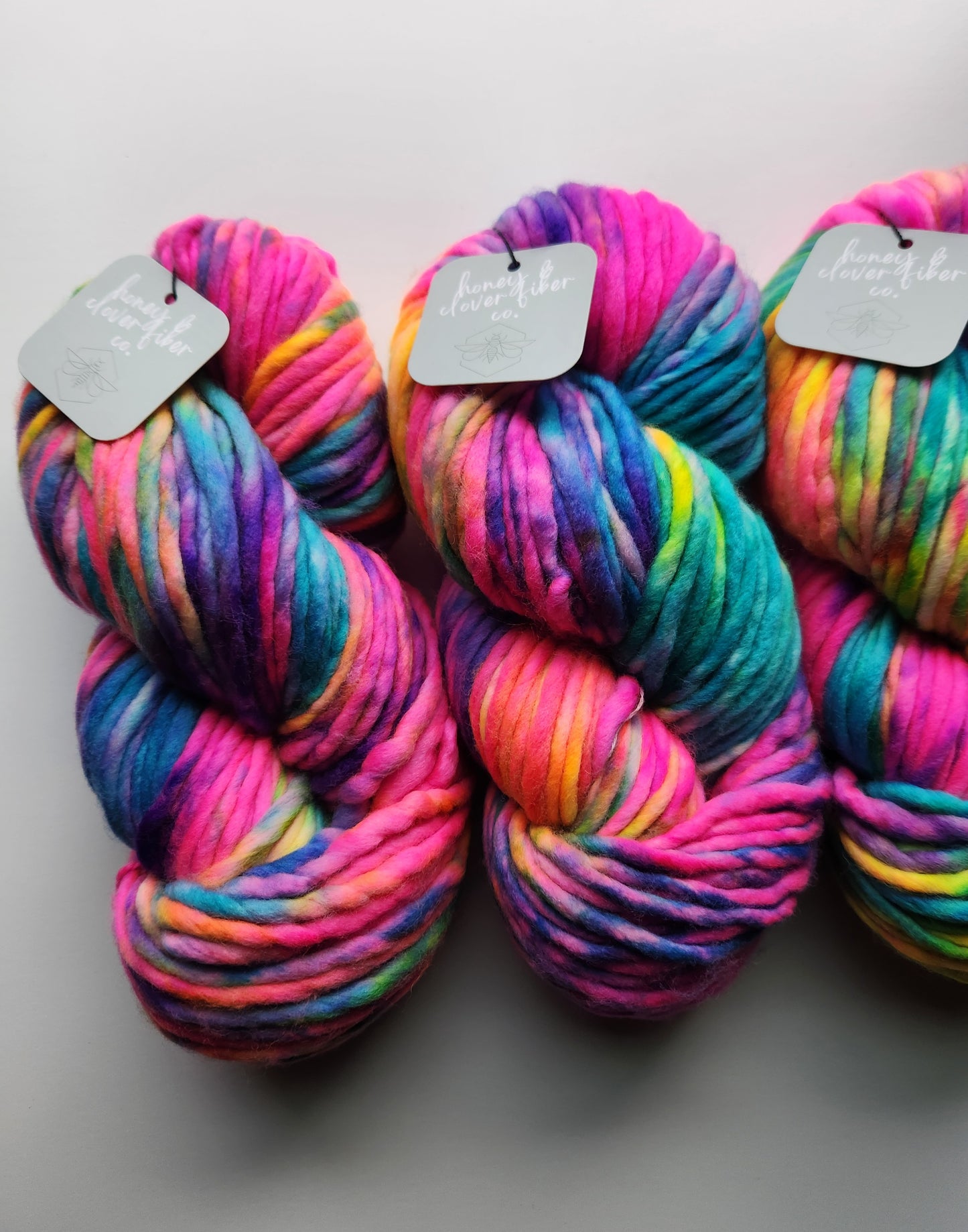 Honey and Clover | Super Bulky | Rainbow Brite | North Road Knits | Hand Dyed | Merino Wool | Super Bulky Yarn | 100% Superwash Merino Wool 