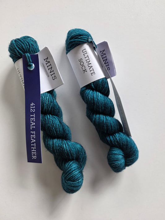 Malabrigo | Ultimate Sock Mini | Teal Feather | North Road Knits | Hand Dyed | Fingering | Yarn Shop | Grand Marais | Minnesota Yarn Shop | Mini Skein