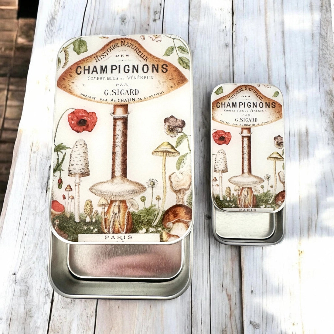 Small Vintage Mushrooms Notions Tin