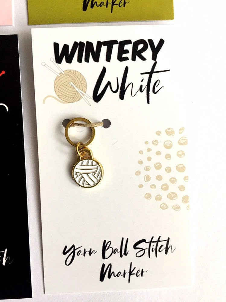 Round White Yarn Ball Stitch Marker (Single Stitch Marker)