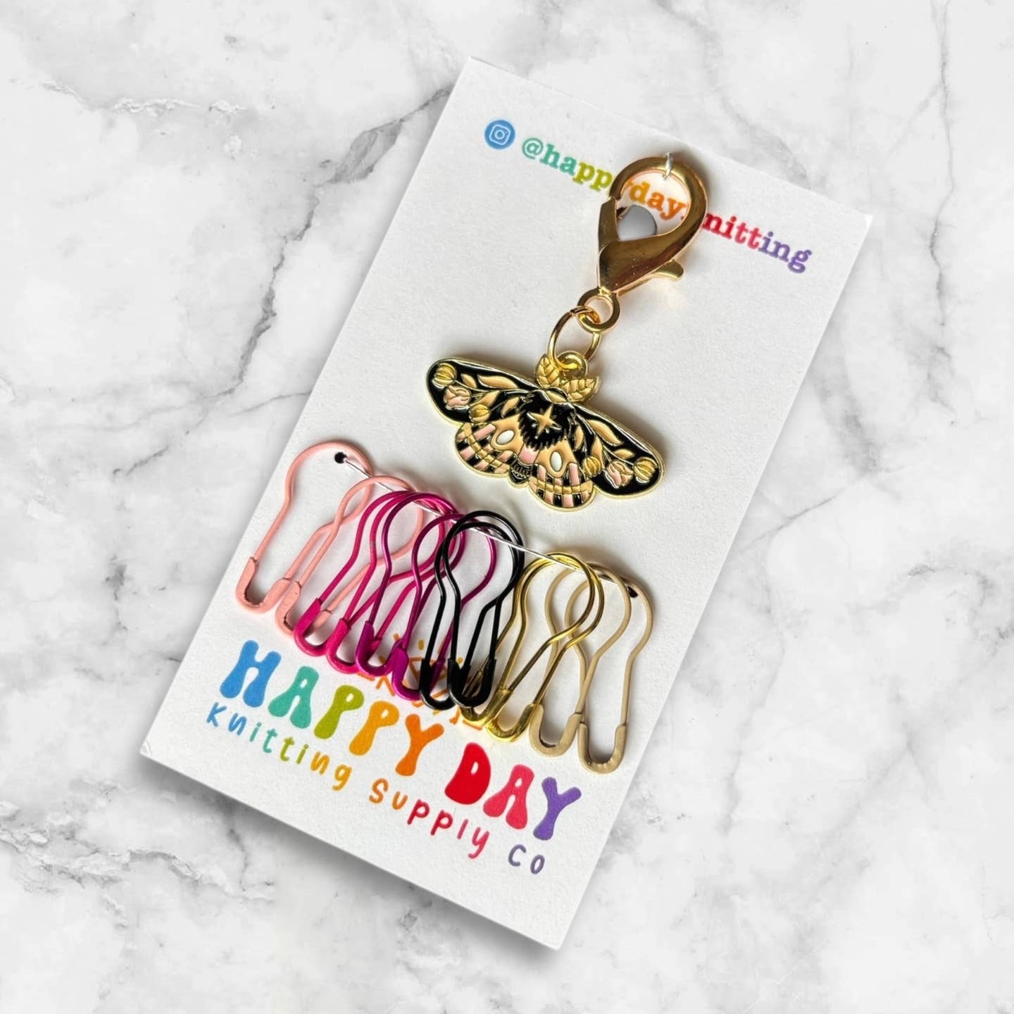 Moth Stitch Marker and Progress Keeper with Bulb Pins Stitch Marker Set