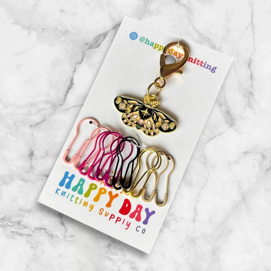 Moth Stitch Marker and Progress Keeper with Bulb Pins Stitch Marker Set