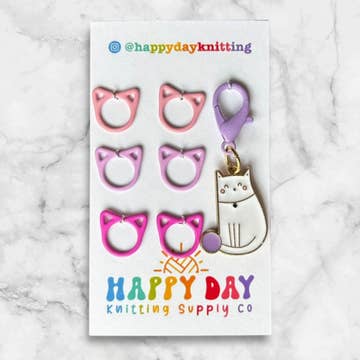 Yarn Cat Stitch Marker with Cat Rings Stitch Marker Set
