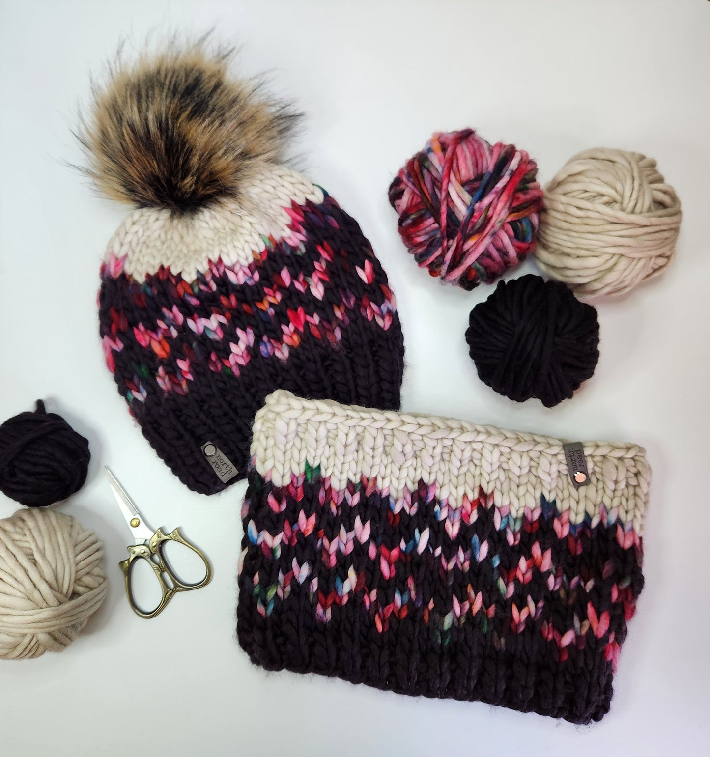 Merino Wool Pom Hat and Cowl Set