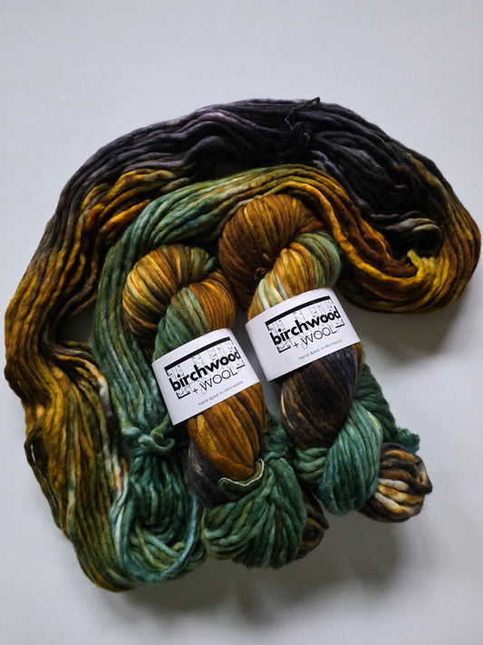 Birchwood and Wool (Knitting In The Wild) Hand Dyed Yarn | Super Bulky | Forest Floor