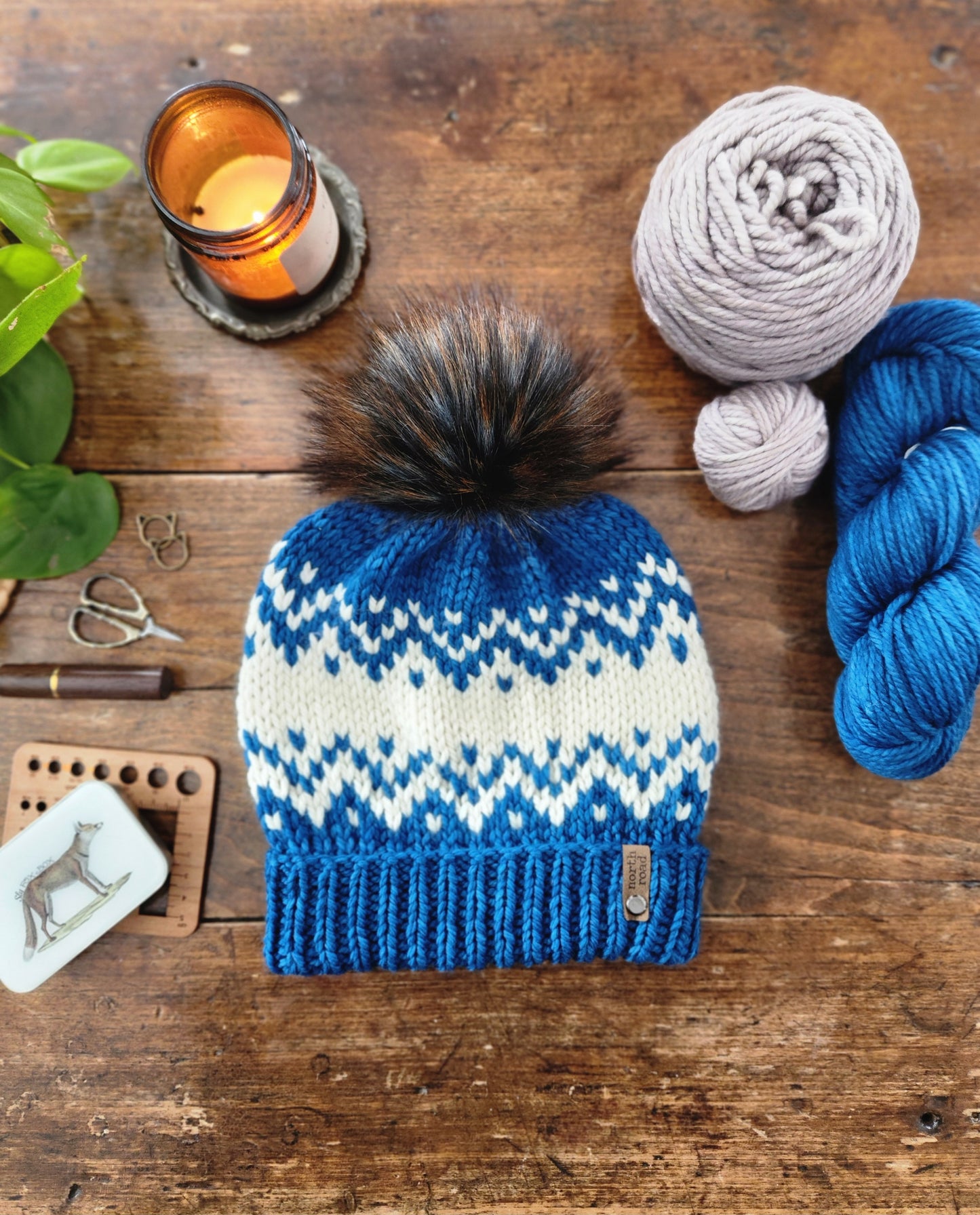 Merino Wool Folded Brim Pom Hat