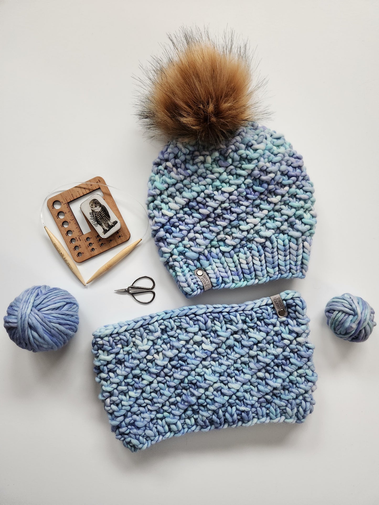 Merino Wool Pom Hat and Cowl Set