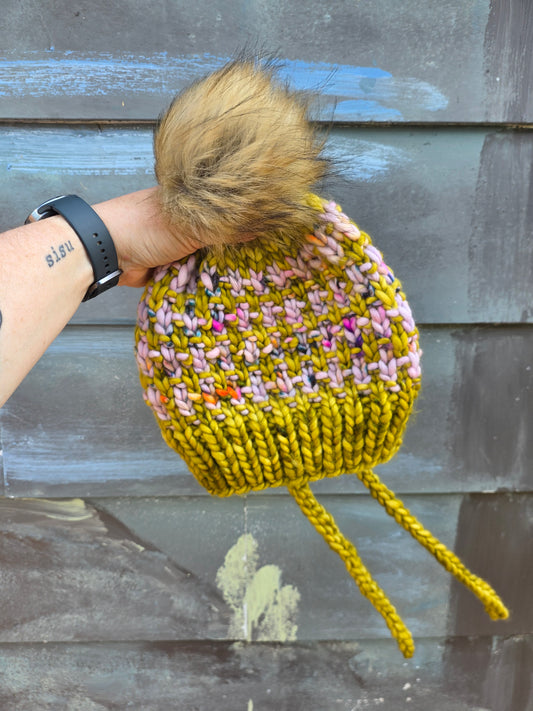 Merino Wool Split Brim Pom Hat