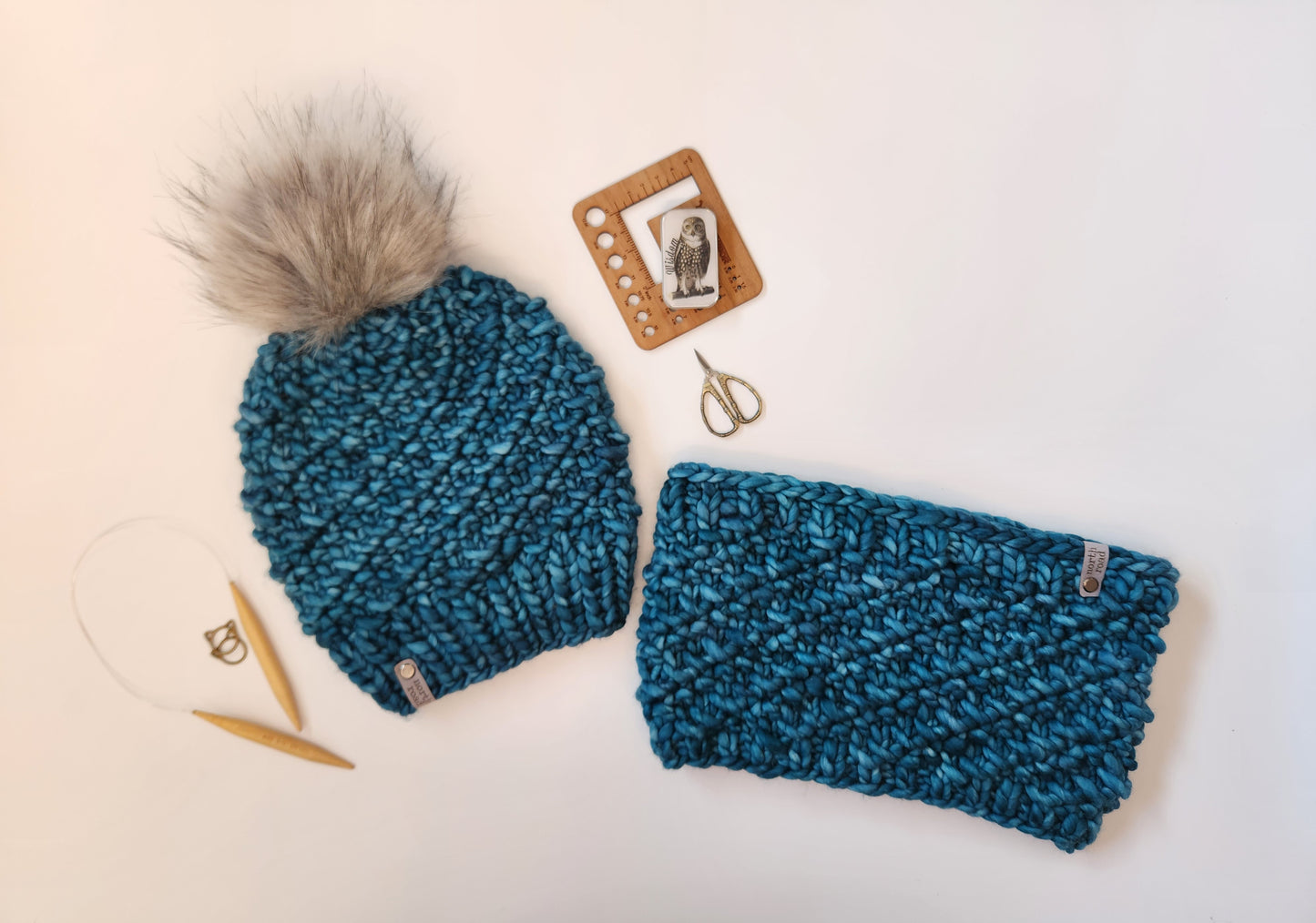 Merino Wool Pom Hat and Cowl Set