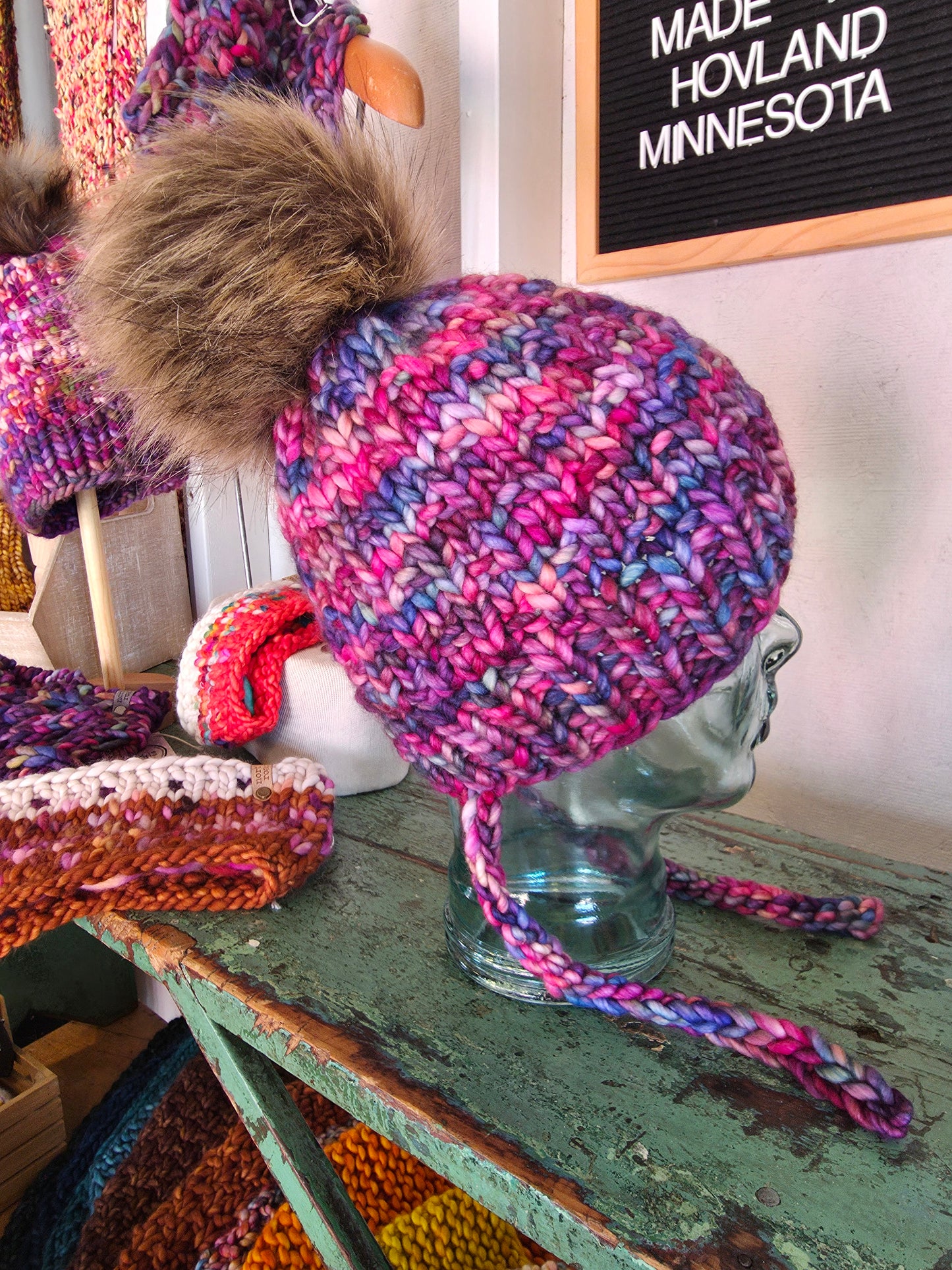 Merino Wool Split Brim Pom Hat