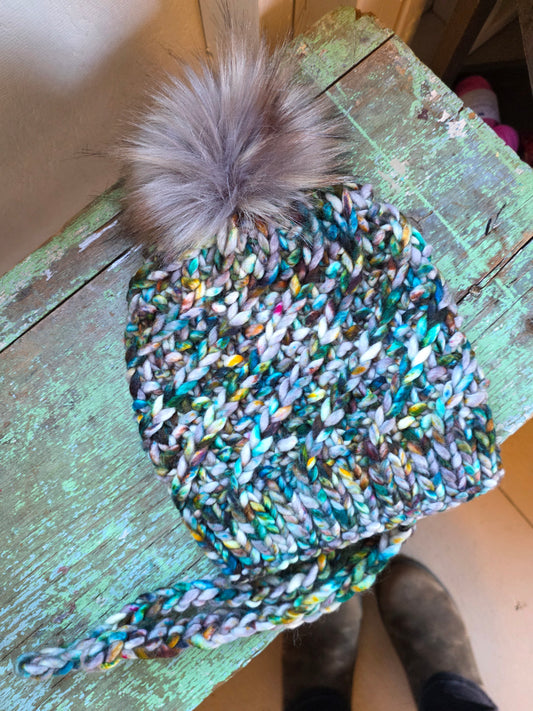 Merino Wool Split Brim Pom Hat