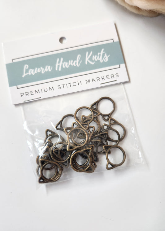 Medium Cat Stitch Markers, Antique Bronze  (Set of 25)
