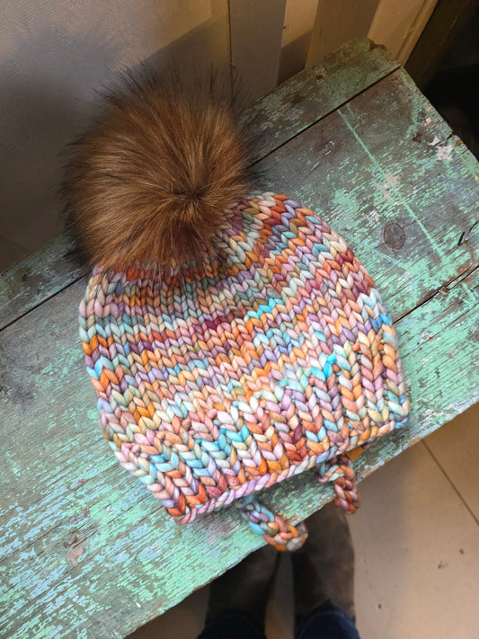 Merino Wool Split Brim Pom Hat