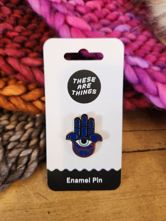 Hamsa Hand Deep Blue Enamel Pin